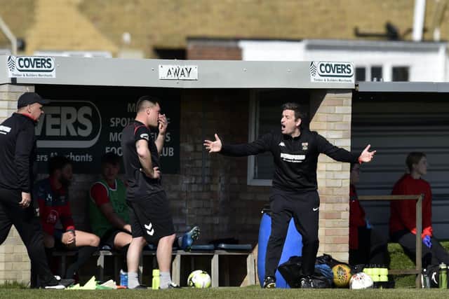 Fareham's Matt Powell makes a point to the match officials on the sidelines. Picture: Allan Hutchings