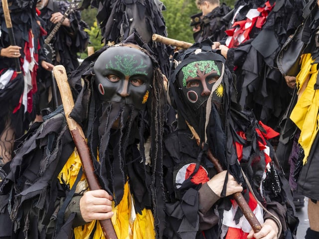 Elaborately dressed Morris Dancers at Wickham Festival