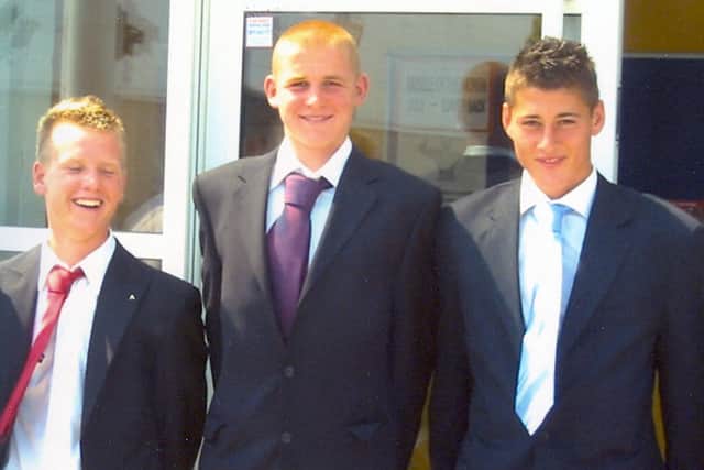 Joe Oastler, middle, with Matt Ritchie and Joel Ward after signing their first scholarship forms at Pompey in 2007.
