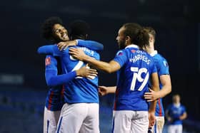 Pompey celebrate against King's Lynn. Picture: Joe Pepler