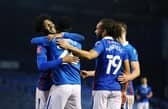 Pompey celebrate against King's Lynn. Picture: Joe Pepler