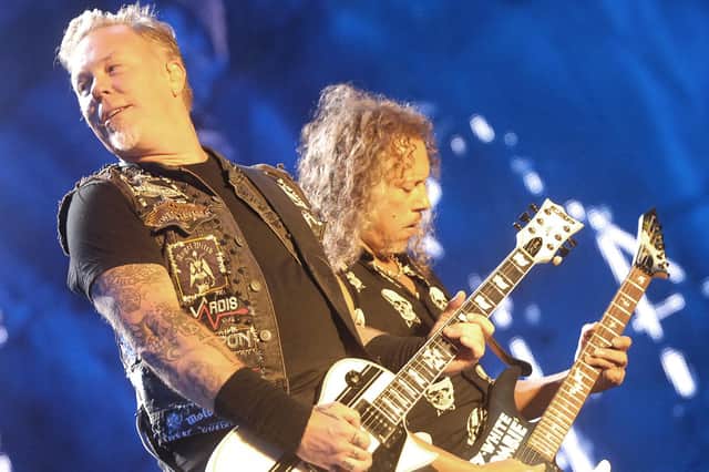 Metallica's James Hetfield and Kirk Hammett at Leeds Festival, 2015