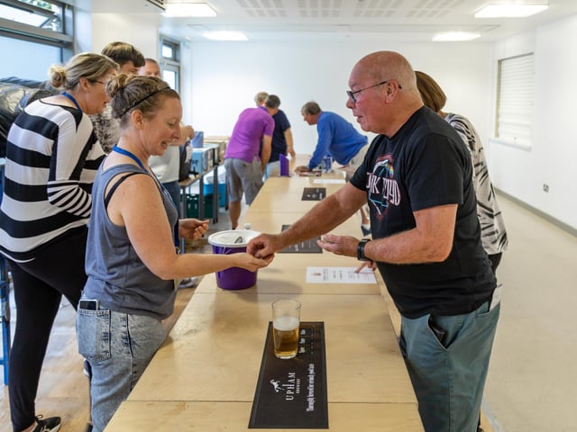 Customers could chose between 21 ales and 10 types of cider at the Portchester Charity Beer Festival. Picture: Mike Cooter (220723)