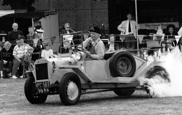 Clown Ben Lester in his crazy car at the Havant Town show, July 15 1995. The News PP3436