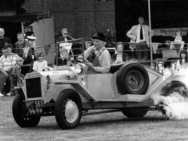 Clown Ben Lester in his crazy car at the Havant Town show, July 15 1995. The News PP3436