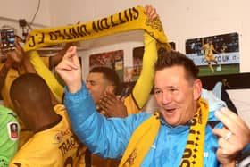 Flashback to January 2017 and Paul Doswell celebrates after Sutton had knocked three divisions higher Leeds out of the FA Cup. Photo by Bryn Lennon/Getty Images