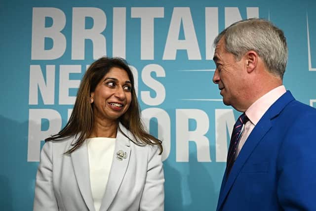 Fareham and Waterlooville MP Suella Braverman, left, joined Reform UK in January.
