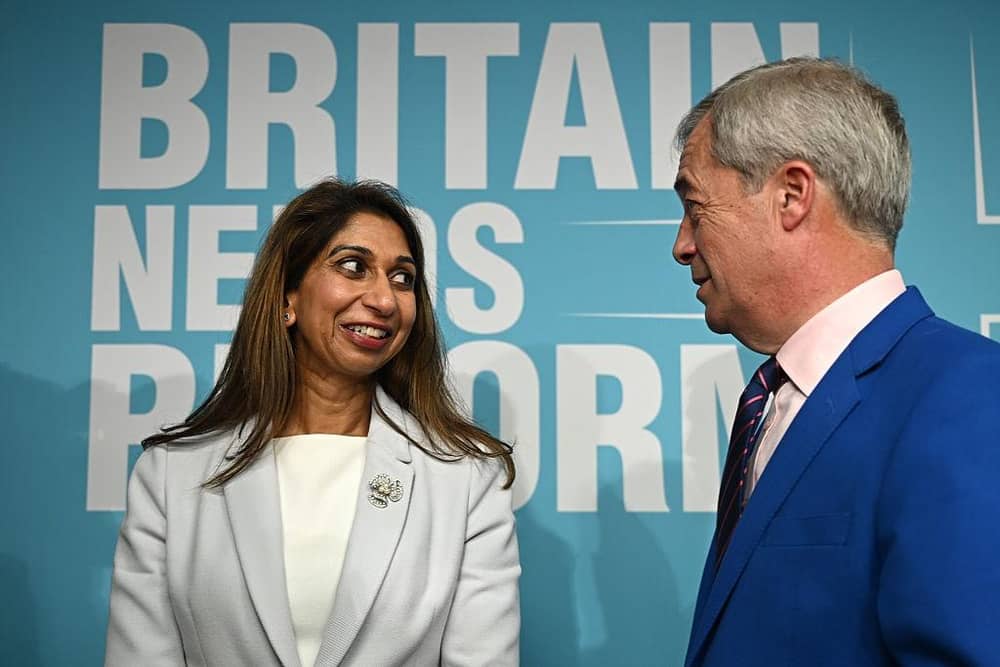 Fareham and Waterlooville MP Suella Braverman, left, joined Reform UK in January.