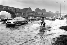 Flooding scene at Fareham in May 1979. The News PP382