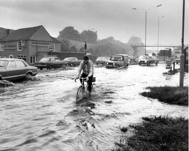 Flooding scene at Fareham in May 1979. The News PP382