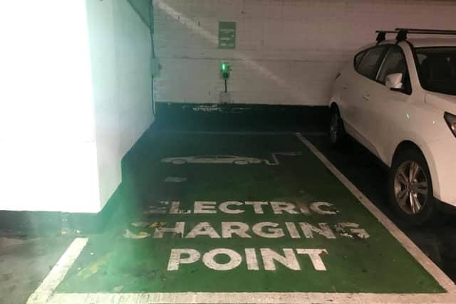 An electric car charging point in the Isambard Brunel multi storey car park. Picture Fiona Callingham