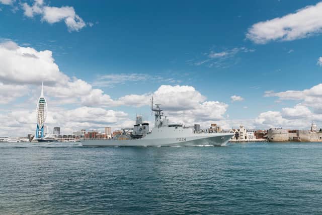 HMS Trent departed from Portsmouth on Monday afternoon for her maiden mission to the Mediterranean. Photo: Royal Navy