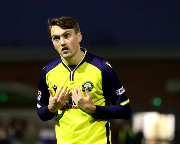 Gosport Borough striker Ryan Pennery looks puzzled after having a goal ruled out at Wimborne. Picture: Tom Phillips