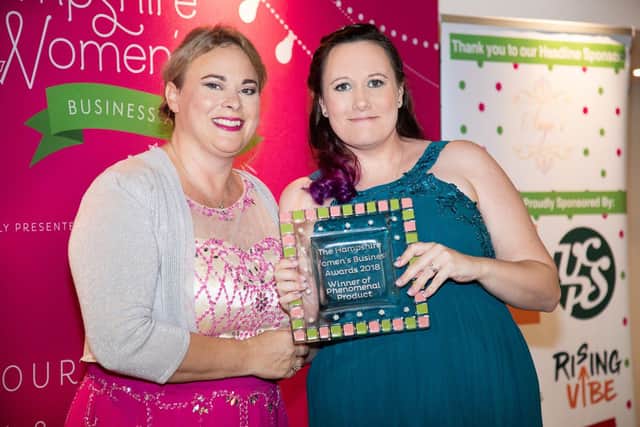 Trudy Simmons, who runs the Hampshire Women’s BusinessFacebook group, with Maddy Alexander-Grout, who runs MY VIP Card, who won two awards at the first Hampshire Women’s Business Awards