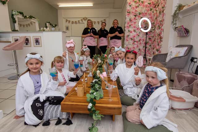 The first children to try the Pretty Little Princess pamper shop at Gosport, Portsmouth on Wednesday 29th March 2023

Pictured: Maddie Pinder, Milly Collins and Corrina Colins with their first customers

Picture: Habibur Rahman