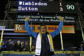 Hawks boss Paul Doswell celebrates former club Sutton's FA Cup third round replay win at AFC Wimbledon in 2017. Picture: Adrian Dennis/AFP via Getty Images)