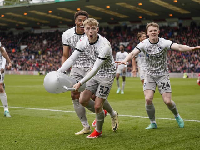 Paddy Lane celebrates scoring against Lincoln in the Blues' final match of their League One title-winning season in April 2024. Picture: Jason Brown/ProSportsImages