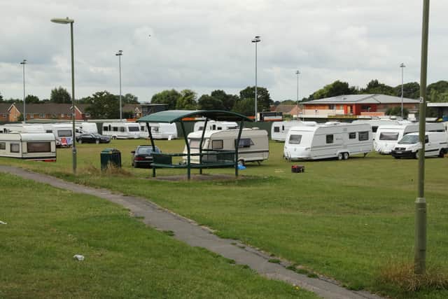 Travellers parked at Bartons Triangle, West Leigh, after arriving on July 31 for the second time in a month.