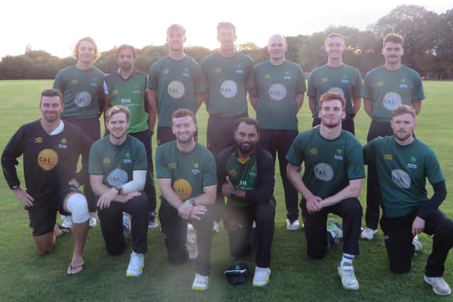 Burridge line-up after beating Bashley to set up the Southern Premier League's first-ever 'winner takes all' final day title decider. Picture by Mike Vimpany