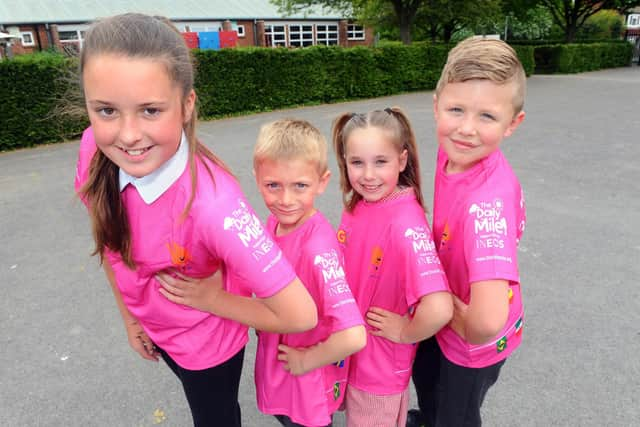 From left: Daisy Dunn (11), Jackson Stonebridge (7), Teigan-Rose Hines (9) and Jack Read (9). Picture: Sarah Standing (280422-2784)