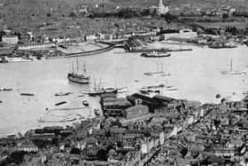 HMS Victory moored off Gosport about 1920.