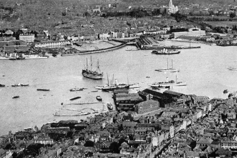 HMS Victory moored off Gosport about 1920.