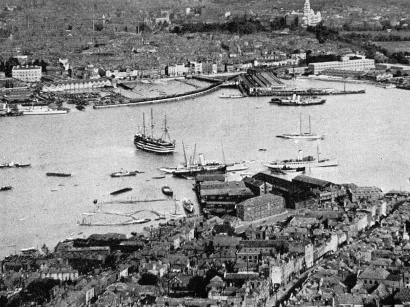 HMS Victory moored off Gosport about 1920.