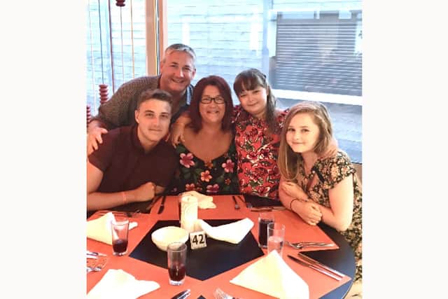 Sharon Carter from Widley who has a brain tumour with, from left, Luke, Jason, Emily and Aimee
