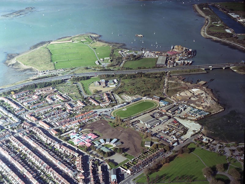 An aerial view of Tipner and the old dog track in 1998.
