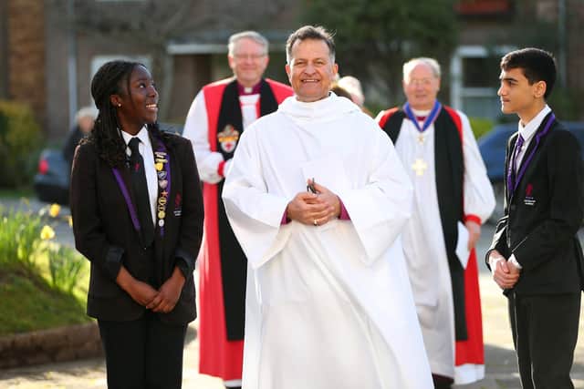 Bishop Jonathan waits to enter the cathedral for his service. Picture: Chris Moorhouse (jpns 120322-38)