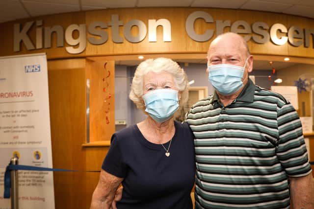 Gwen and Bob Betts of Paulsgrove. Covid-19 vaccine was given at Kingston Crescent Surgery, North End, the first GP practice in Portsmouth to do so
Picture: Chris Moorhouse (161220-50)