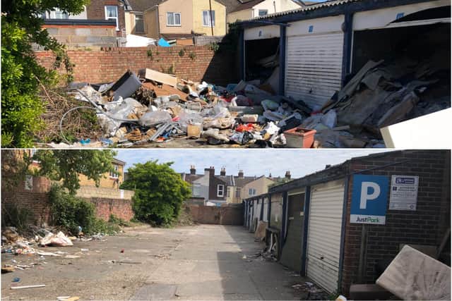 The site covered on rubbish on Saturday (top) has now been mostly cleared up by Tuesday morning (bottom). Picture: Richard Lemmer