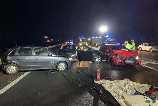 The crash on the A3M last night Picture: Cosham Fire station/ Twitter