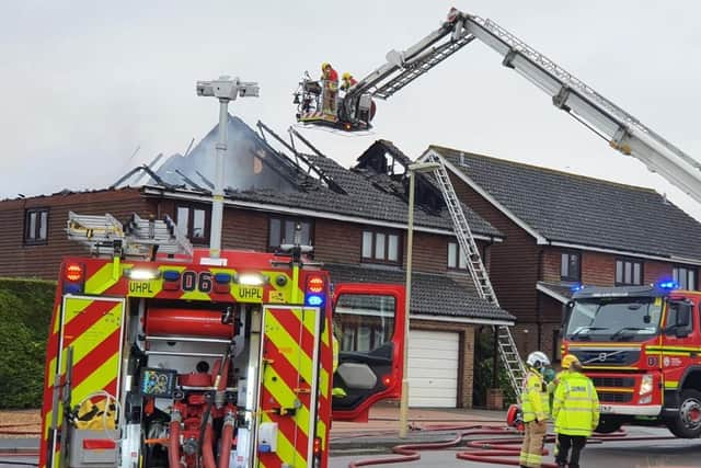 The scene on Mercia Avenue in Andover after a house was hit by lightning as a weekend of thunderstorms across England began. Picture: Hampshire and Isle of Wight Fire and Rescue Service/PA Wire