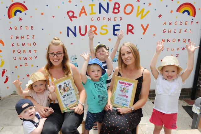 Lucy Whitehead with children and staff at the Rainbow Corner Day Nursery in Southsea.

Picture: Sarah Standing (050719-2801)