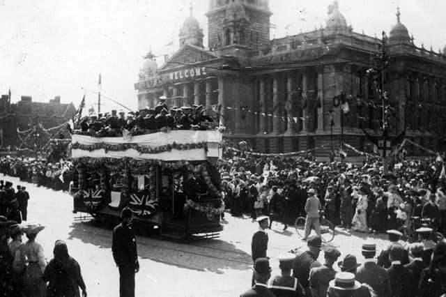 The French navy in Guildhall Square 1905. L'Entente Cordiale. Picture: Portsmouth Museums Service.