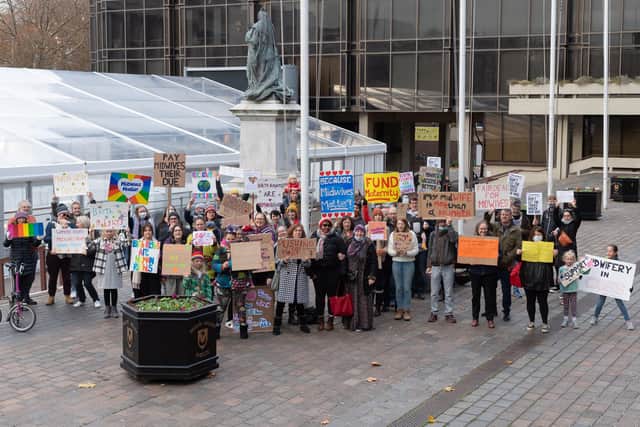 The midwives protest at Guildhall Square, Portsmouth. Picture: Keith Woodland (211121-33)