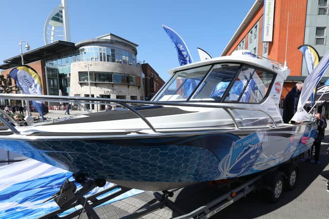 Launch of Sea Angling Classic competition at Gunwharf Quays, Portsmouth. This is the boat offered as a prize
Picture: Chris Moorhouse (jpns 190322-32)