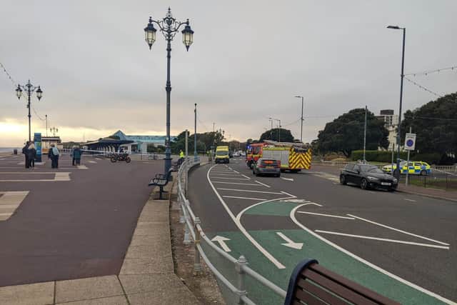 A motorbike and pedestrian have crashed in Clarence Esplanade, Southsea, Portsmouth, on November 8. Picture: Emily Turner