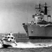 HMS Invincible leaving Portsmouth for the Falklands in April 1982. The News PP4866