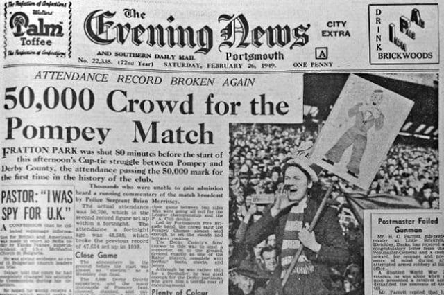 Thousands shut out of Fratton Park. Pompey’s record attendance, an estimated 51,385 in 1949.