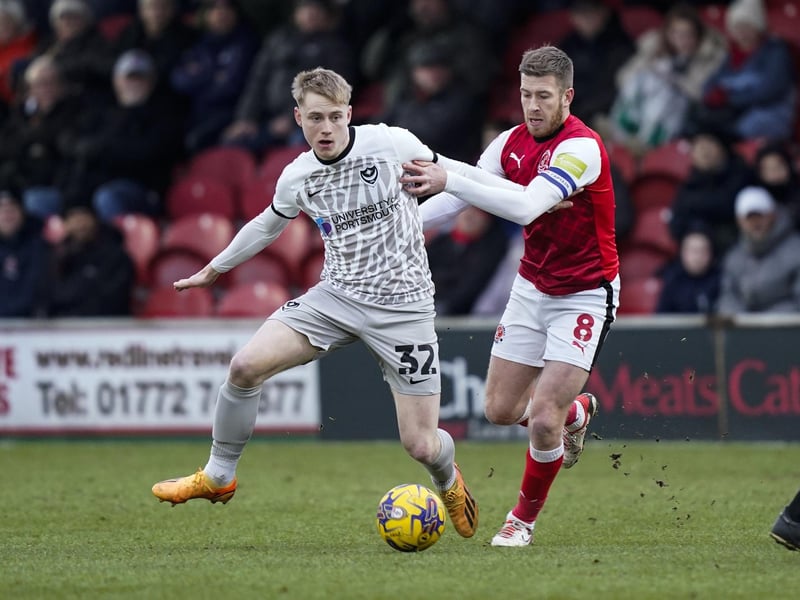 Pompey's Paddy Lane holds off Josh Vela against Fleetwood. Picture: Jason Brown/ProSportsImages