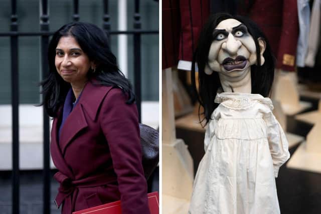Home secretary and Fareham MP Suella Braverman is the 'surprise hit' of a Spitting Image live theatre show. Picture: Getty/Avalon/Birmingham Rep.