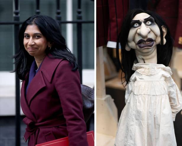 Home secretary and Fareham MP Suella Braverman is the 'surprise hit' of a Spitting Image live theatre show. Picture: Getty/Avalon/Birmingham Rep.