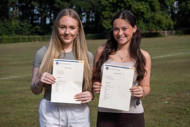 Lilya and Amelie pictured with their GCSE Results at Boundary Oak School.