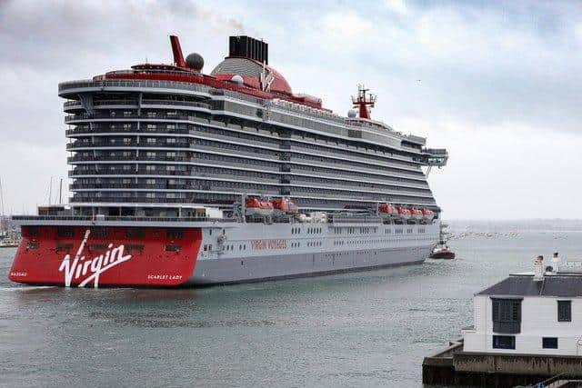 Arrival of Virgin crusie ship Scarlet Lady in Portsmouth Picture: Chris Moorhouse (jpns 210621-13)