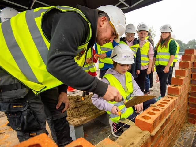 Students were shown how to lay bricks at Bellway’s Elizabeth Square development in Worthing