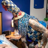 John Portsmouth Football Club Westwood on a visit to meet resident Wally James, a lifelong fan of the club, at Bluewater care home. Picture: Emma Terracciano.