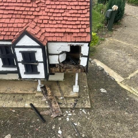 Southsea Model Village vandalism Damage caused by vandals at Southsea Model Village.