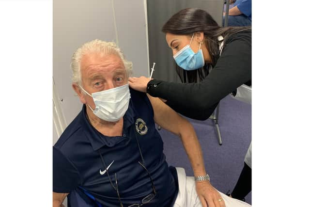John Purdy from Lee-on-the-Solent getting his Covid booster jab at Lalys Pharmacy